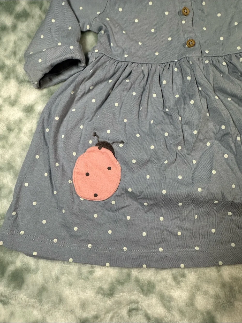 Carter's Blue Polka Dot Long-Sleeve Dress with Pink Ladybugs